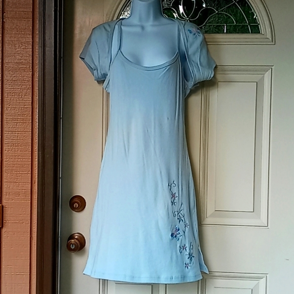 Vintage 90's,Baby-Blue,Sundress/Embroidered Floral Detail &  Matching Jacket🩵 - Picture 1 of 16